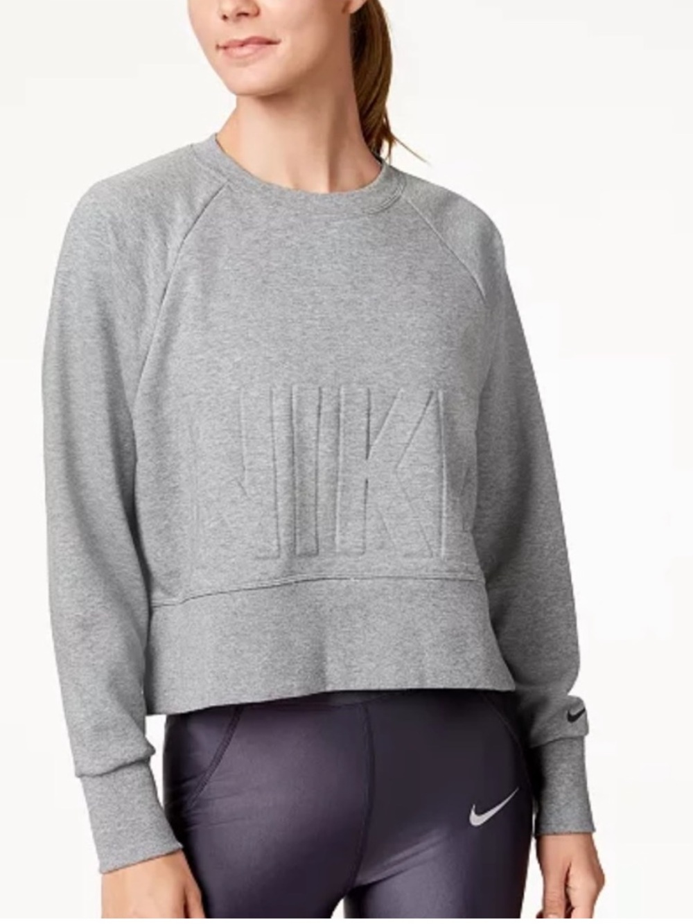 Nike Gray Embossed Logo Crop Crew Sweatshirt